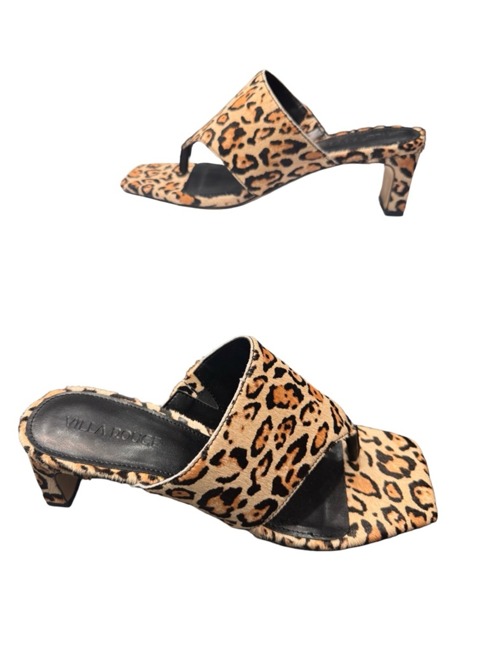 Villa Rouge Leopard Print Toe Loop Mule Low Heel Open Toe Sandals Size 6.5 BNIB